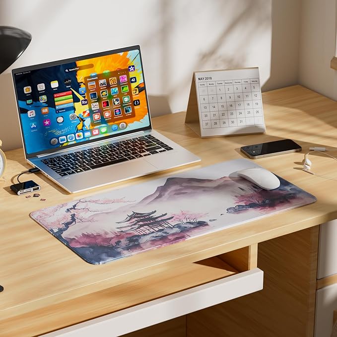 Large Mouse Pad, Japanese Desk Mat Extended Non-Slip Keyboard Mouse Pad Waterproof Office Desk Pad 23.6" x 11.8" Anime Mousepads Desktop Protector for Office and Home, Pink