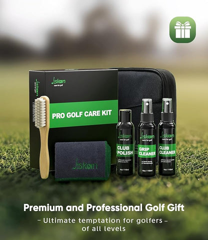 Pro Golf Cleaning Kit with Golf Club Cleaner Brush, Grip Cleaner, Club Polish, Towel, Club Groove Sharpener Tool Essentials Golf Accessories for Men Golf Gifts for Golfers