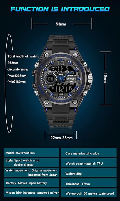 KXAITO Men's Watches Sports Outdoor Waterproof Military Watch Date Multi Function Tactics LED Alarm Stopwatch