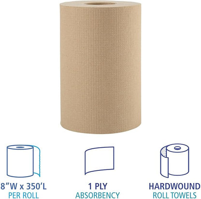 Boardwalk 6252 Hardwound Paper Towels, 8" x 350ft, 1-Ply Natural (Case of 12 Rolls)