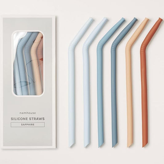 Nightingale Reusable Silicone Straws - Bendy Drinking Straw with Cleaning Brush - Collapsible and Bendable Travel Straw for Kids - Dishwasher Safe, Food-Safe - Set of 6 (Coral Multi)