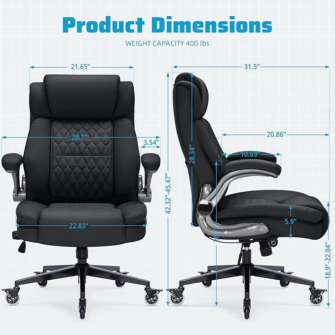 Large High Back Office Chair with Flip Arms- Executive Desk Chair with Locking Wheels, Adjustable Lumbar Support, Ergonomic Synthetic Leather Computer Chair Prevents Cats Scratching