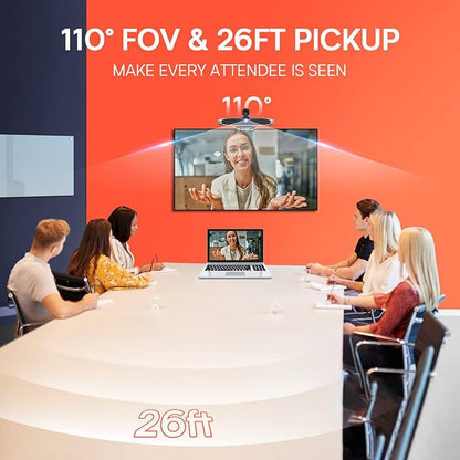 Video Conference Camera 4K Webcam, Smart Gesture-Control Focus, AI Auto-framing w/ 110° FoV, Noise Reduction & Echo Cancellation 6 Microphones, for Video Conferencing Streaming, w/Cover