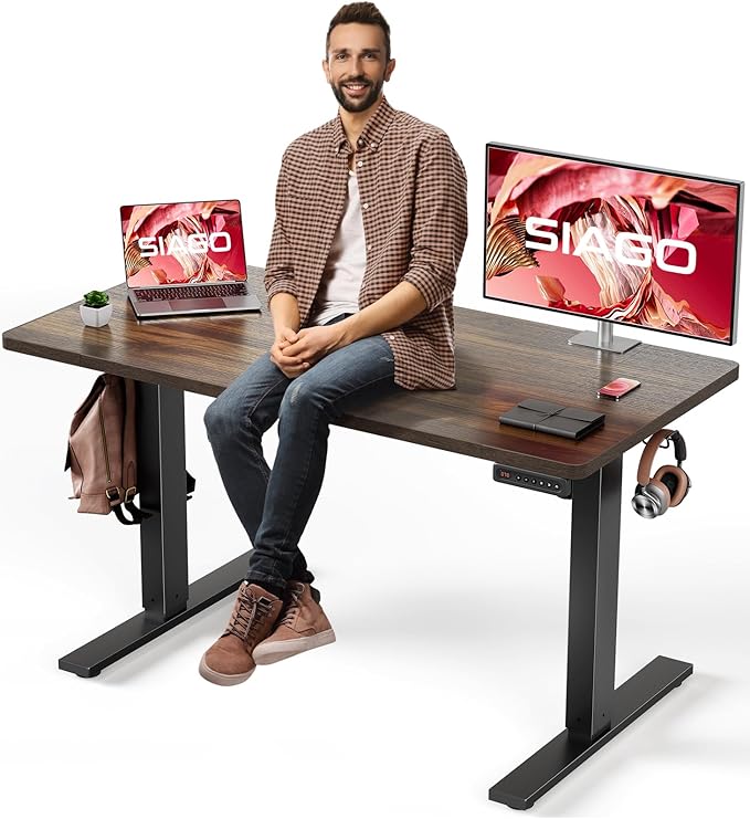 SIAGO Electric Standing Desk Adjustable - 48 x 24 Inch Sit Stand up Desk with Cable Management - 3 Memory Preset Adjustable Height Table