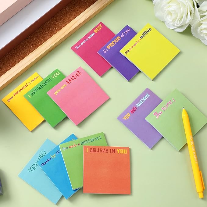 Yinder 12 Pcs Employee Appreciation Sticky Notes Xmas Gift Bulk Motivation Note Pads Mini Inspirational Note Gift for Teacher Nurse Staff Coworker Office Supply 3 x 3'' (Appreciation,Minimalist)