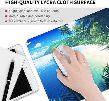 Square Mouse Pad Beach Ocean, Personalized Premium-Textured Custom Mouse Mat Design, Washable Mousepad Cloth, Non-Slip Rubber Base Computer Mouse Pads for Wireless Mouse
