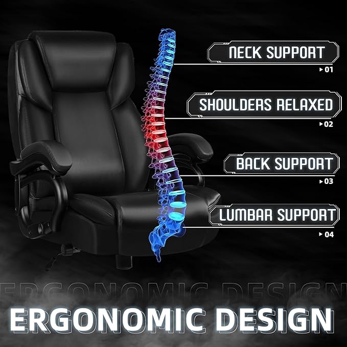 OFIKA Heavy Duty Big and Tall Office Chair,400LBS Capacity Chair for People,High Back PU Leather Executive Desk with Wide Seat,Large Adjustable Lumbar Support,Black,(GDPY)