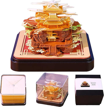 3D Calendar 2026 Time Piece Calendar 3D Memo Pad Tear Away Carving Art Notepad Paper Sculpture Artwork for Sticky Note Record DIY Christmas Gift Office Desktop Decoration-Laojun Mountain