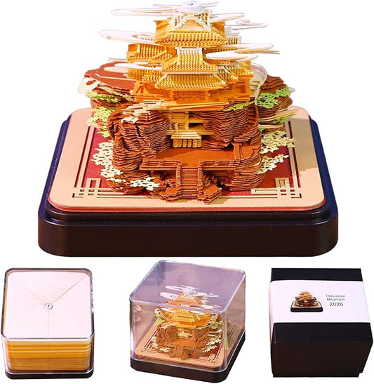 3D Calendar 2026 Time Piece Calendar 3D Memo Pad Tear Away Carving Art Notepad Paper Sculpture Artwork for Sticky Note Record DIY Christmas Gift Office Desktop Decoration-Laojun Mountain