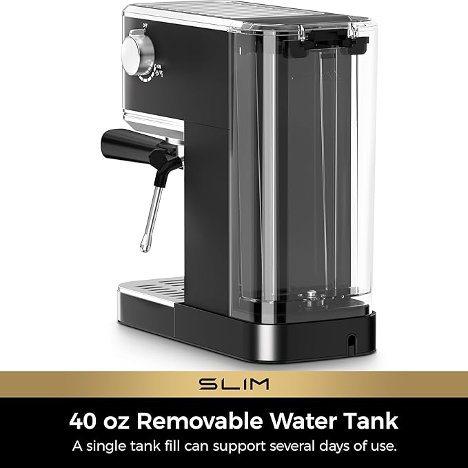 CHULUX Slim Espresso Machine with Milk Frother Steam Wand, 20 Bar Professional Italian Pump Espresso Coffee Machine for Home Cappuccino & Latte Maker, Black Stainless Steel