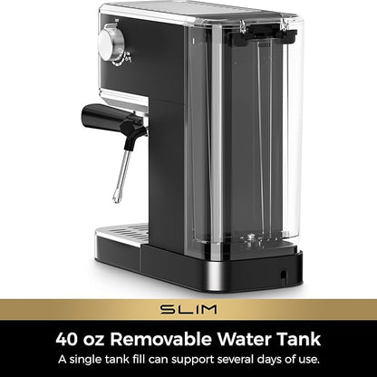 CHULUX Slim Espresso Machine with Milk Frother Steam Wand, 20 Bar Professional Italian Pump Espresso Coffee Machine for Home Cappuccino & Latte Maker, Black Stainless Steel