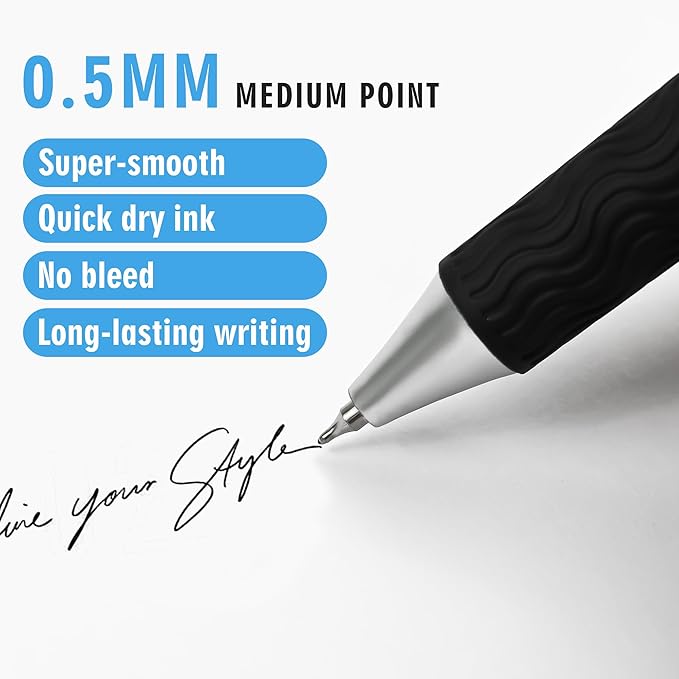 Pens Bulk, Black ink pen,50 Pieces,Smooth Writing Without Breaking Ink,0.5mm Nib,Soft Grip,Fine Office Supplies.Fine Gifts for Men and Women (Green Body)