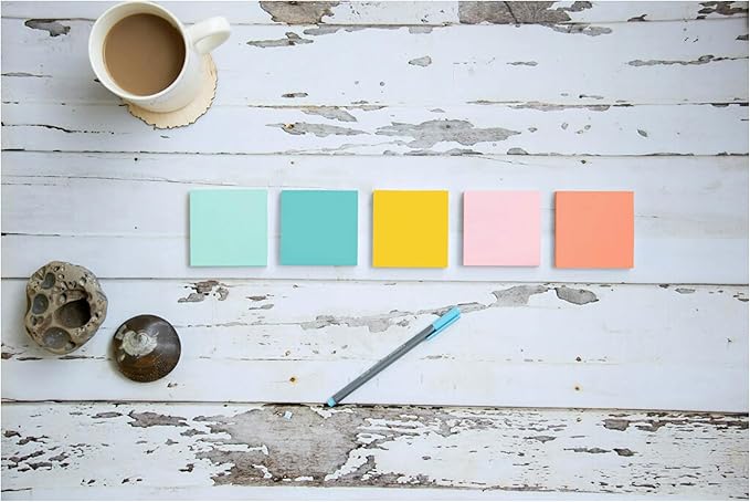Post-it Notes, 3x3 in, 4 Pads, America's #1 Favorite Sticky Notes, Beachside Café Collection, Pastel Colors (Pink, Mint, Yellow), Recyclable (5401)