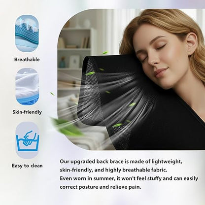 Back Brace Posture Corrector for Men & Women, Upgraded Full Back Support with Adjustable Shoulder Straightener and Waist Support Straps, Breathable Back Brace for Office Work, Long Sitting & Daily Wear, Comfortable Posture Support for Upper & Lower Bac...