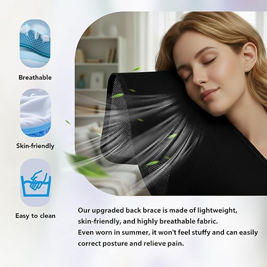 Back Brace Posture Corrector for Men & Women, Upgraded Full Back Support with Adjustable Shoulder Straightener and Waist Support Straps, Breathable Back Brace for Office Work, Long Sitting & Daily Wear, Comfortable Posture Support for Upper & Lower Bac...