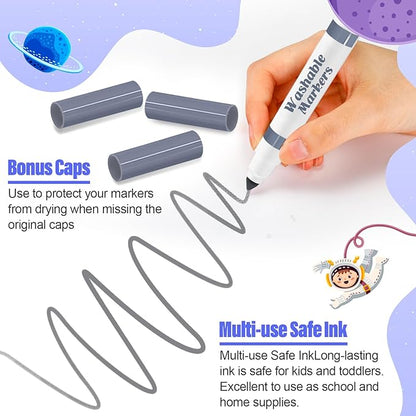 Janlaugh 24 Pcs Washable Markers Bulk Broad Line Markers Coloring Conical Tip Large pens for Kids art projects, Teachers, Students, Toddlers, Party Favors, Classrooms, Donations(Gray)