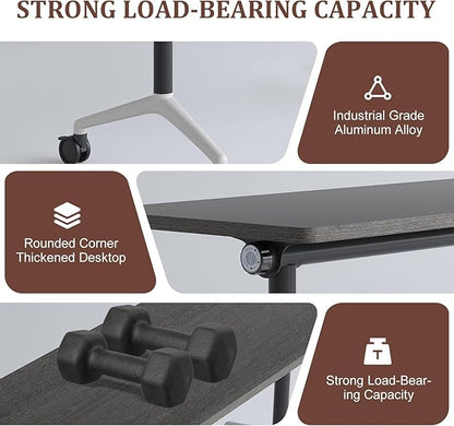 Folding Conference Table Modern Large Mobile Meeting Table Rolling Conference Room Tables with Wheels Seminar Tables for Office Training Classroom (10, Oak Grey, 70.9" D X 23.6" W X 29.5" H)