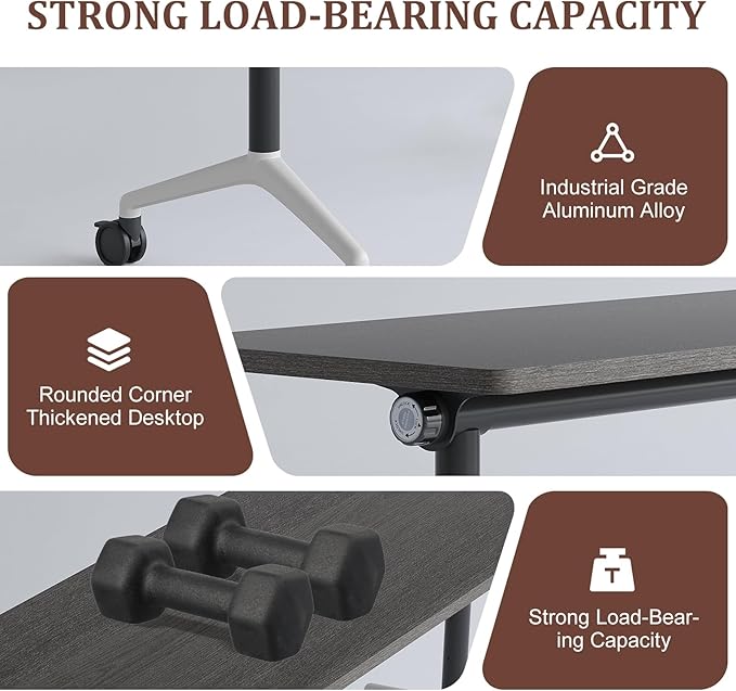 Folding Conference Table Modern Large Mobile Meeting Table Rolling Conference Room Tables with Wheels Seminar Tables for Office Training Classroom (6, Oak Grey, 63" D X 19.7" W X 29.5" H)