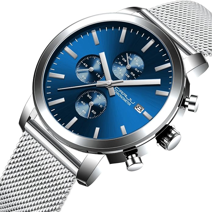 CRRJU Mens Stylish Casual Quartz Watches for Men Luxury Waterproof Calendar Chronograph Japan Movement Wristwatches