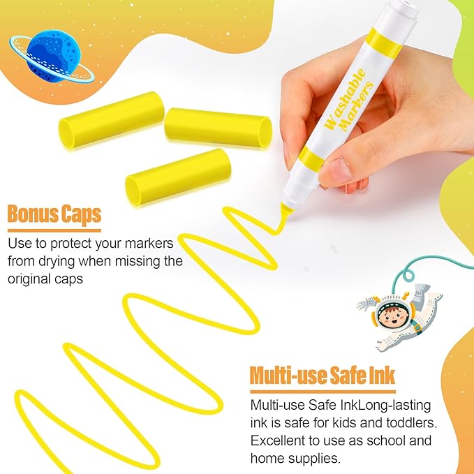 Janlaugh 24 Pcs Washable Markers Bulk Broad Line Markers Coloring Conical Tip Large pens for Kids art projects, Teachers, Students, Toddlers, Party Favors, Classrooms, Donations(Yellow)