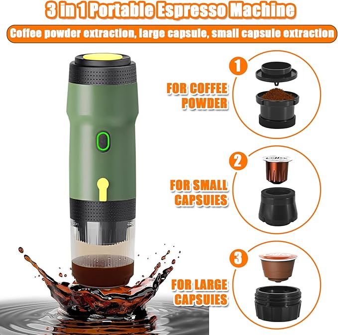 Portable Espresso Machine, 3-in-1 Self-Heating Portable Coffee Maker for Travel with Rechargeable Battery, Cordless Electric Mini Espresso Maker for RV Hiking Camping Office (Green)