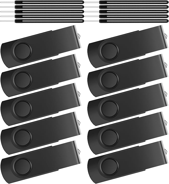 Kepmem USB 2.0 Flash Drive 8GB 10 Pack Thumb Drive Black USB Drive Pendrive Portable 8 GB Memory Stick Swivel Jump Drive Zip Drive for Office, School, Family Video