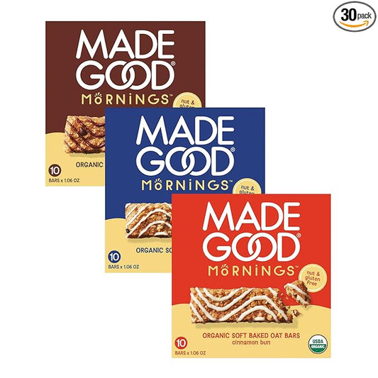 MadeGood Mornings Soft-Baked Oat Bars Variety Pack (30 count)