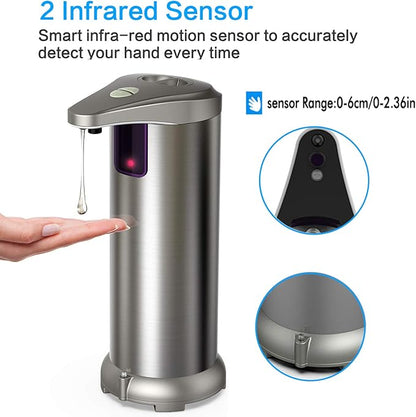 Infrared Automatic Soap Dispenser, Stainless Steel Handfree Touchless Soap Dispenser Sensor Dispenser for Bathroom Kitchen Hotel Restaurant. 4 AAA Batteries (NOT Included)
