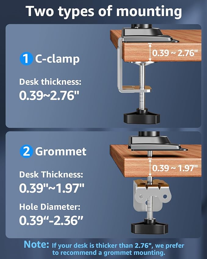 Single Monitor Arm Holds 4.4-22lbs, Monitor Stand for Desk, Height Adjustable Monitors Mount for 32 27 24 22inch, Full-Motion Monitors Desk Mount with C-Clamp＆Grommet Base, Freelift Black