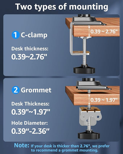 Single Monitor Arm Holds 4.4-22lbs, Monitor Stand for Desk, Height Adjustable Monitors Mount for 32 27 24 22inch, Full-Motion Monitors Desk Mount with C-Clamp＆Grommet Base, Freelift Black