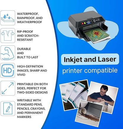 TerraSlate Waterproof Paper - Hydronote 54lb Multipurpose Copy Paper 8.5” x 11”, Bulk White Paper, 500 Sheets, Inkjet Printer and Laser Printer Paper Compatible - Weather/Rain Proof, Durable