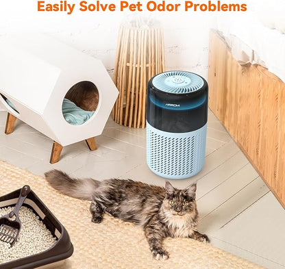 AIRROMI Air Purifier for Bedroom Home,HEPA Filter,Covers Upto 549 Ft²,Quiet 360°intake Air Cleaner with Fragrance ponge for Better Sleep,Night Light,Filters Smoke,Pet Dander,Allergies,Dust,A2005 Blue