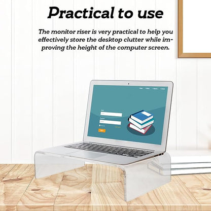 jojofuny Acrylic Monitor Stand Riser for Desk Transparent Laptop Computer Riser with Smooth Edges Ergonomic Height Boost for Home Office Relieves Neck and Eye Strain and Sturdy Design