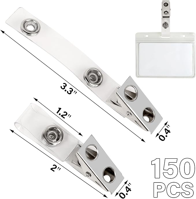 Happy Trees 150pc Metal Badge Clips with Strap Clear ID Strap Clip Adapter