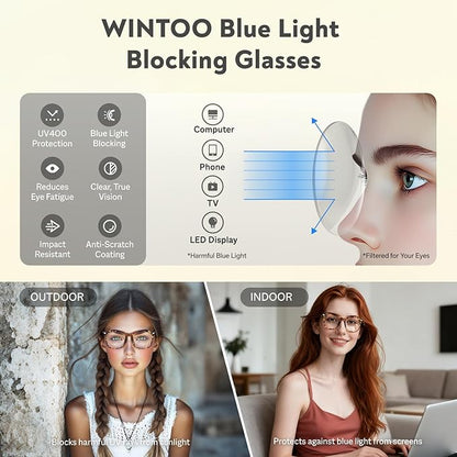 Blue Light Glasses for Woman Men | 99% Blue Light Blocking Glasses for Computer Gaming TV Phone Screen Square Frame | Anti Eyestrain & UV Glare Protection - 3 Pair