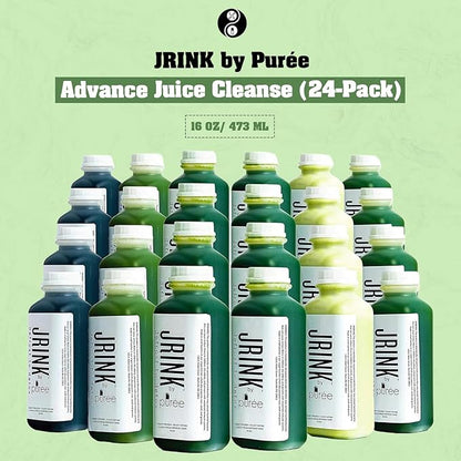 JRINK by Purée Advance Juice Cleanse,Cold Pressed Detox Drink with Organic 4 Day-Healthy Vegetable and Fruit Juice, Frozen Pressed Juice Cleanse, 24 Bottles, 16oz Each
