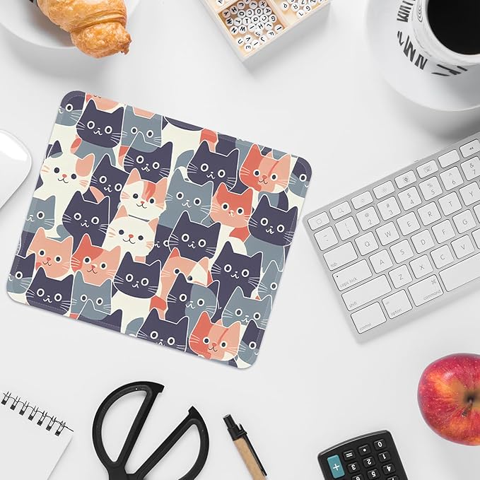 Square Mouse Pad with Stitched Edge, Premium Mousepad Washable Cloth. Computer Mouse Pad with Non-Slip Rubber Base, Mouse Pads for Computers Laptop Mouse 9.25x7.75x0.12 inch-Round Face Cat