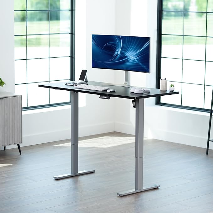 VIVO Electric 60 x 24 in Standing Desk, Memory Height Adjustment, 1B Series, One-Piece Black Top, Gray Frame, DESK-KIT-1G6B