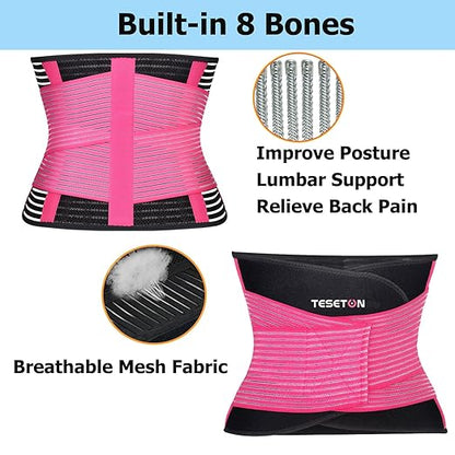 Back Support Brace Belt for Men & Women, Breathable Lumbar Support Belt, scoliosis back brace, Waist Relax Lower Back Pain & Sciatica Pain Relief with 8 reinforced Bones 02 Pink-XL