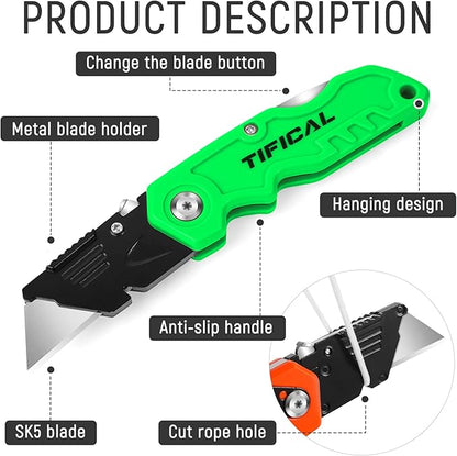 Folding Utility Knife 6-Pack, Quick-change Box Cutter for Cardboard and Boxes, Box Cutter Knife with Metal Clip, Back-lock Design Heavy Duty Box Opener with Extra 10 Blades (6-Pack)