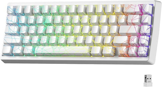 x XVX M67 Wireless 60% Percent Keyboard, QMK/VIA Gaming Keyboard, Tri-Mode Thocky Creamy Mechanical Key Board, Hot Swappable Gasket Mount RGB IMD Tech for Win/Mac, Spider Web Theme, White