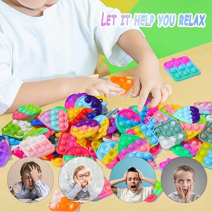 30PCS Bulk Fidget Toys, Party Favors for Kids, Birthday Party Toys, Small Classroom Prizes Box Fidgets Toys for Kids Toddlers Adult, Goodie Bag Stuffers, Treasure Chest, Bubbles Poppers,Relieve Stress