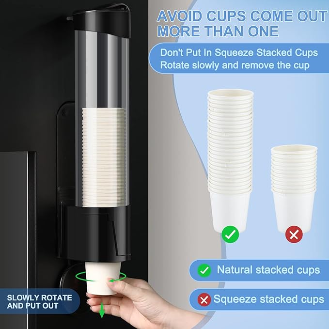 Baderke 2 Pieces Cup Dispenser Pull Type Automatic Remover Fit 5 oz to 7 oz Plastic Water Machine Cup Holder Wall Mount Bathroom Home Office Hospital (Classic)