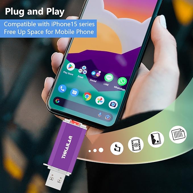 THKAILAR 32GB USB C Flash Drive 5 Pack,2-in-1 Dual USB-A&Type-C Thumb Drive USB 3.0 Memory Stick,High-Speed Flash Drive USB C for iPhone 15/16,Android,Mac,PC,PS4,Plug&Play,Durable&Compact Design