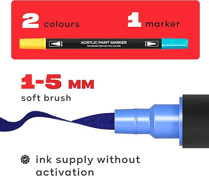 Acrylic paint pens create art – Dual Brush Tip Acrylic Markers Set, Waterproof Quick-Drying Ink for Rock Painting, Glass, Wood, Fabric (120)