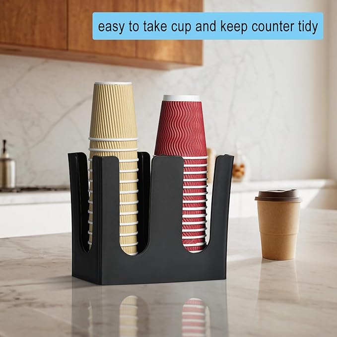 Cup Dispenser, Coffee Cup and Lid Holder for 5oz-16oz Paper Plastic Cups, Cup Organizer for Bathroom Countertop Coffee Bar Office Breakroom