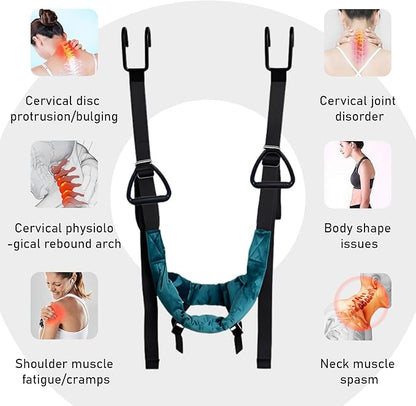 Cervical Neck Traction Device Over Door for Home Use Portable Neck Stretcher Hammock Decompression Home Physical Therapy (Blue)