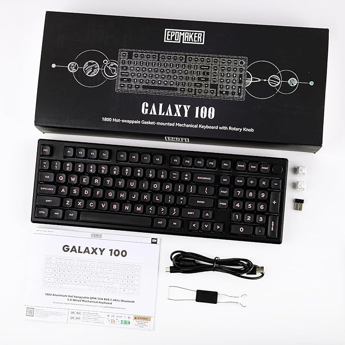 EPOMAKER Galaxy100 QMK/VIA Wireless Gaming Keyboard, Aluminum Shell, Bluetooth/2.4Ghz/USB-C, Pre-Lubed Hot-Swappable Linear Switches, NKRO, RGB Backlit (Black, Marble White Switch)
