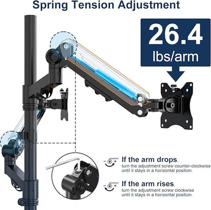 Stacked Monitor Mount - Extra Tall Vertical Monitors Stand for 17-40 Inch Screen, Fully Adjustable and Hold 26.4 lbs per Arm, VESA 75/100 mm
