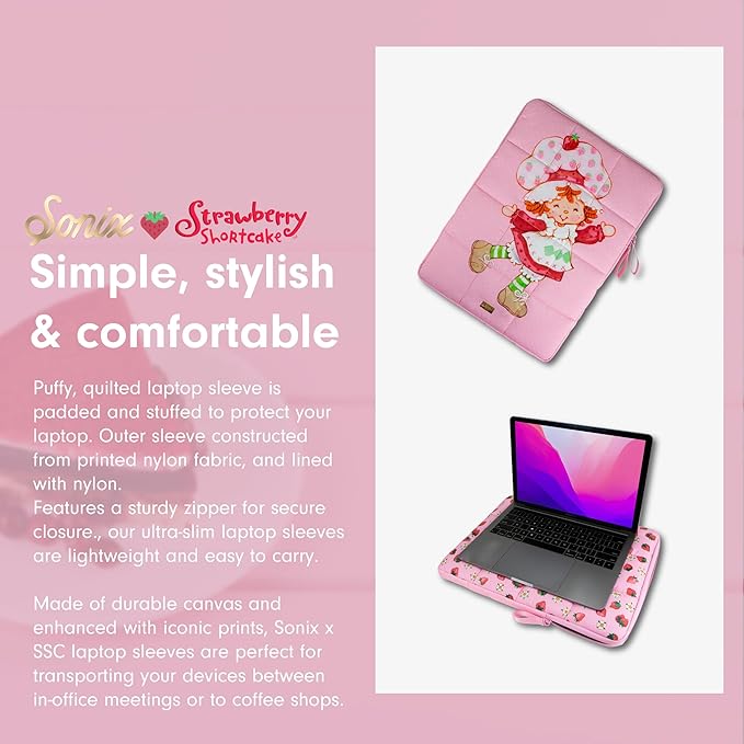 Sonix | Puffy Laptop Sleeve | 15-16 Inch, Quilted Pillow Puffer Laptop Carrying Case, Computer Sleeve | Strawberry Shortcake Vintage